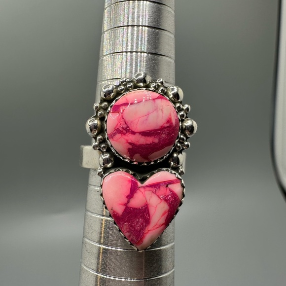 Candy Cane Dahlia Kingman Sterling Silver 925 Handmade Adjustable Ring OOAK - Picture 7 of 9